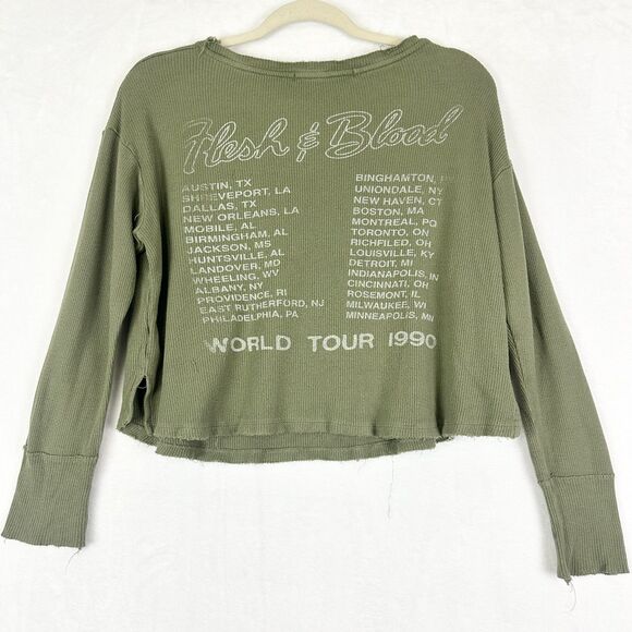 Daydreamer Poison Crop Thermal Waffle Knit Band Tee Size Small Modal Green Rare - Picture 2 of 7